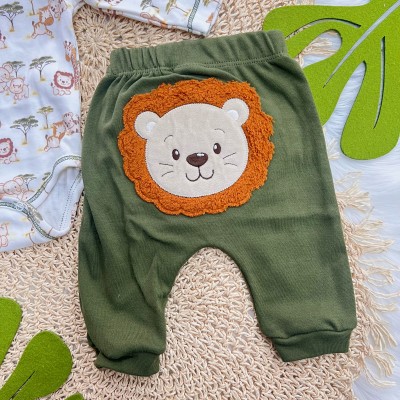 Conj. Body Safari com Leãozinho e Calça - Verde e Off White